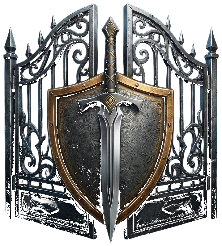 Vindex Privatus — Sword, Shield & Gate emblem